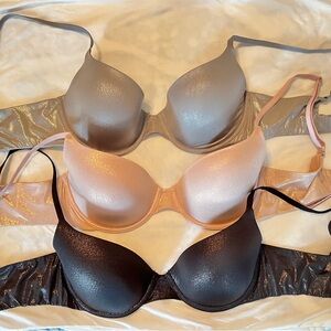 Set of 3 - Victoria’s Secret Shimmer Demi Bra 34C - Pink, Silver, and Black